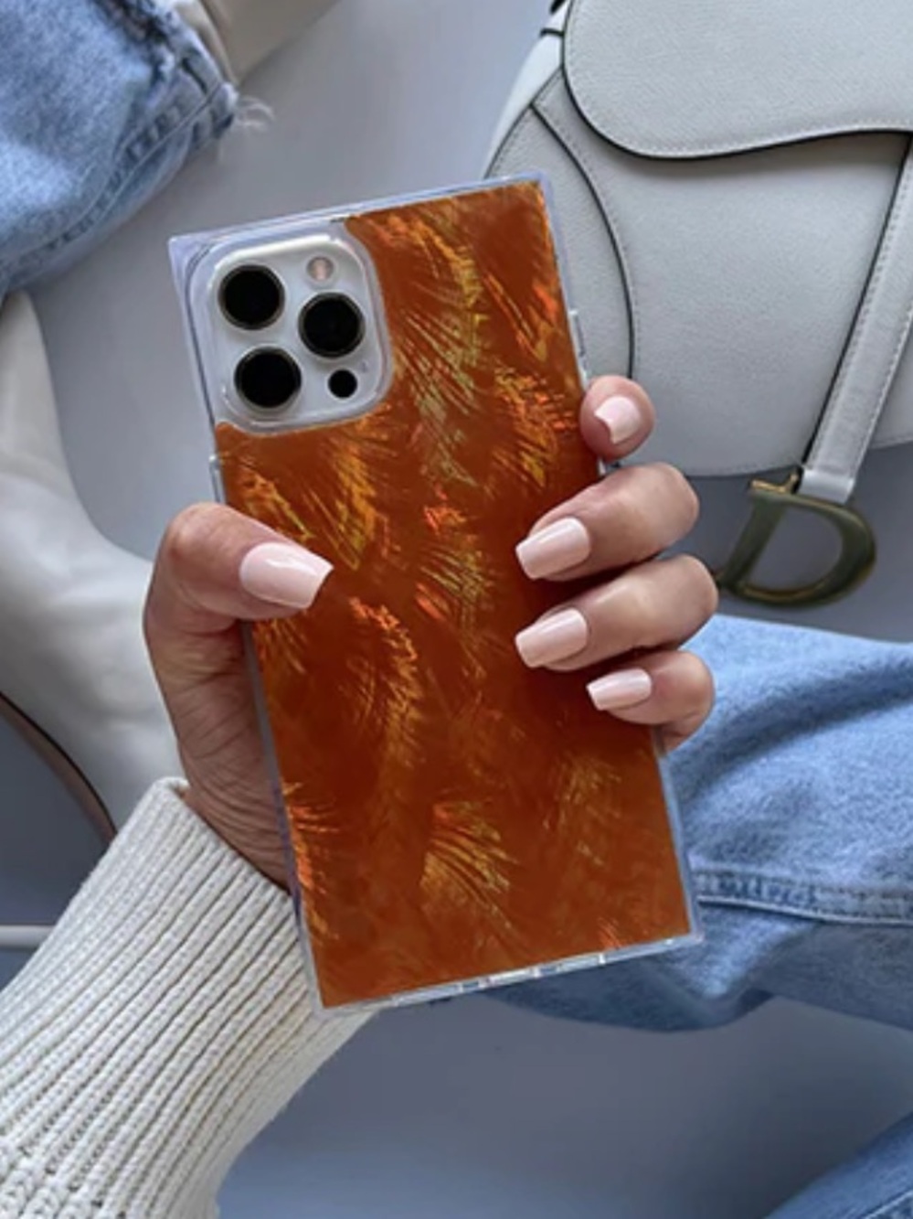 🆕 Flaunt Square  | Orange Mother of Pearl iPhone 17 Pro Max Case!